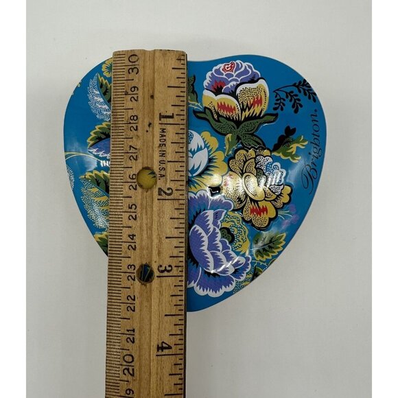 Brighton Heart Shaped Empty Tin Blue Rose Butterfly Flowers Trinket Box Keepsake - Picture 8 of 11